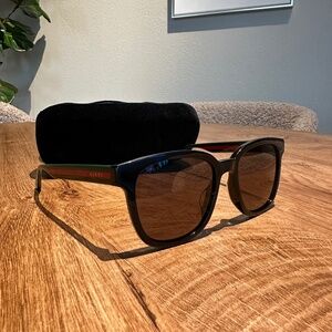 Gucci Men's Sunglasses Black Acetate Rectangular Frame Grey Lens